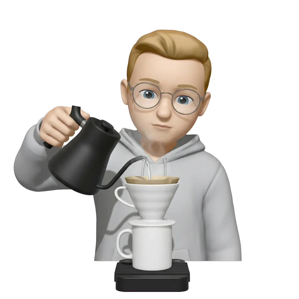 Stylised render of Fraser brewing a V60 coffee